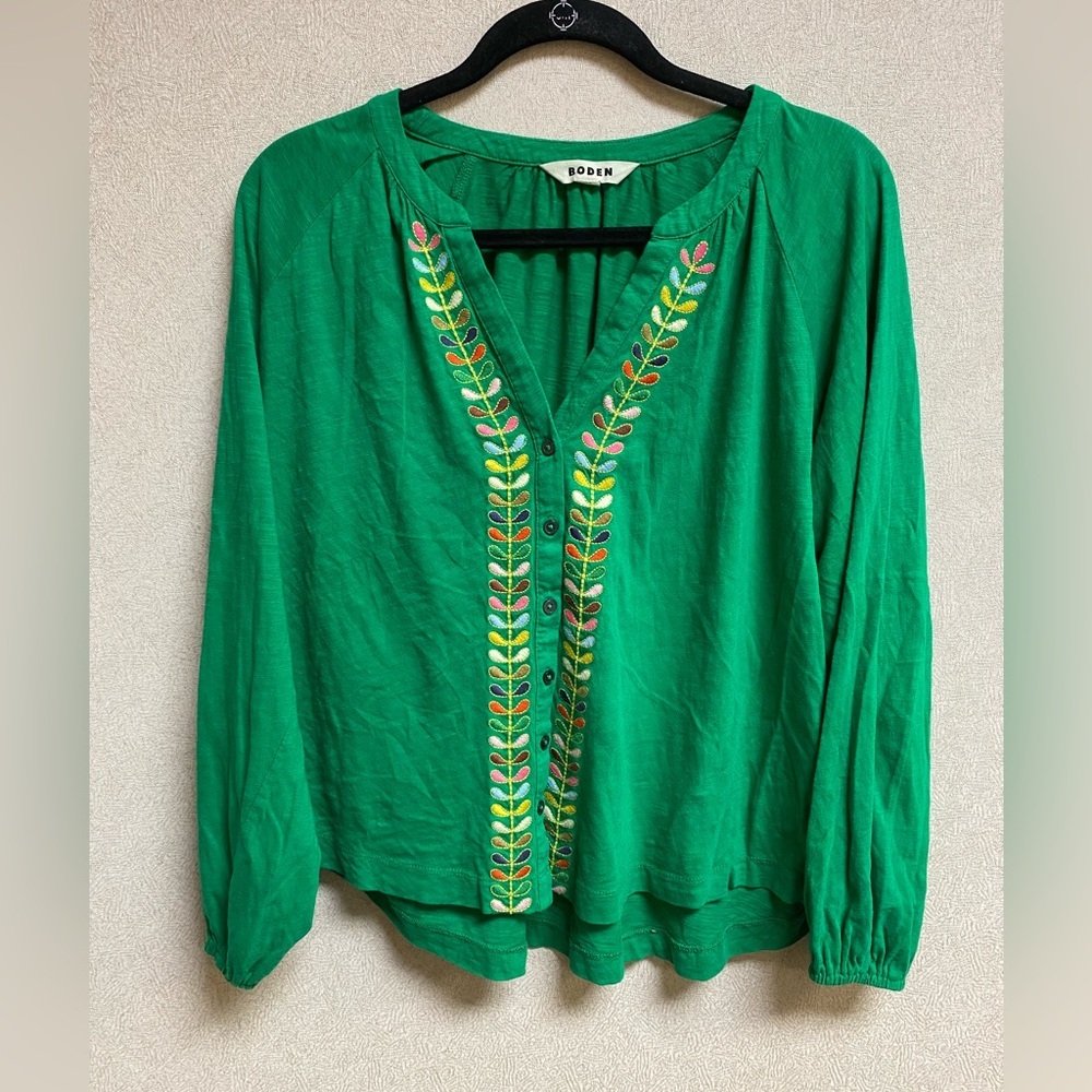Boden Embroidered Detail Top Size US 12 Green - Picture 6 of 10